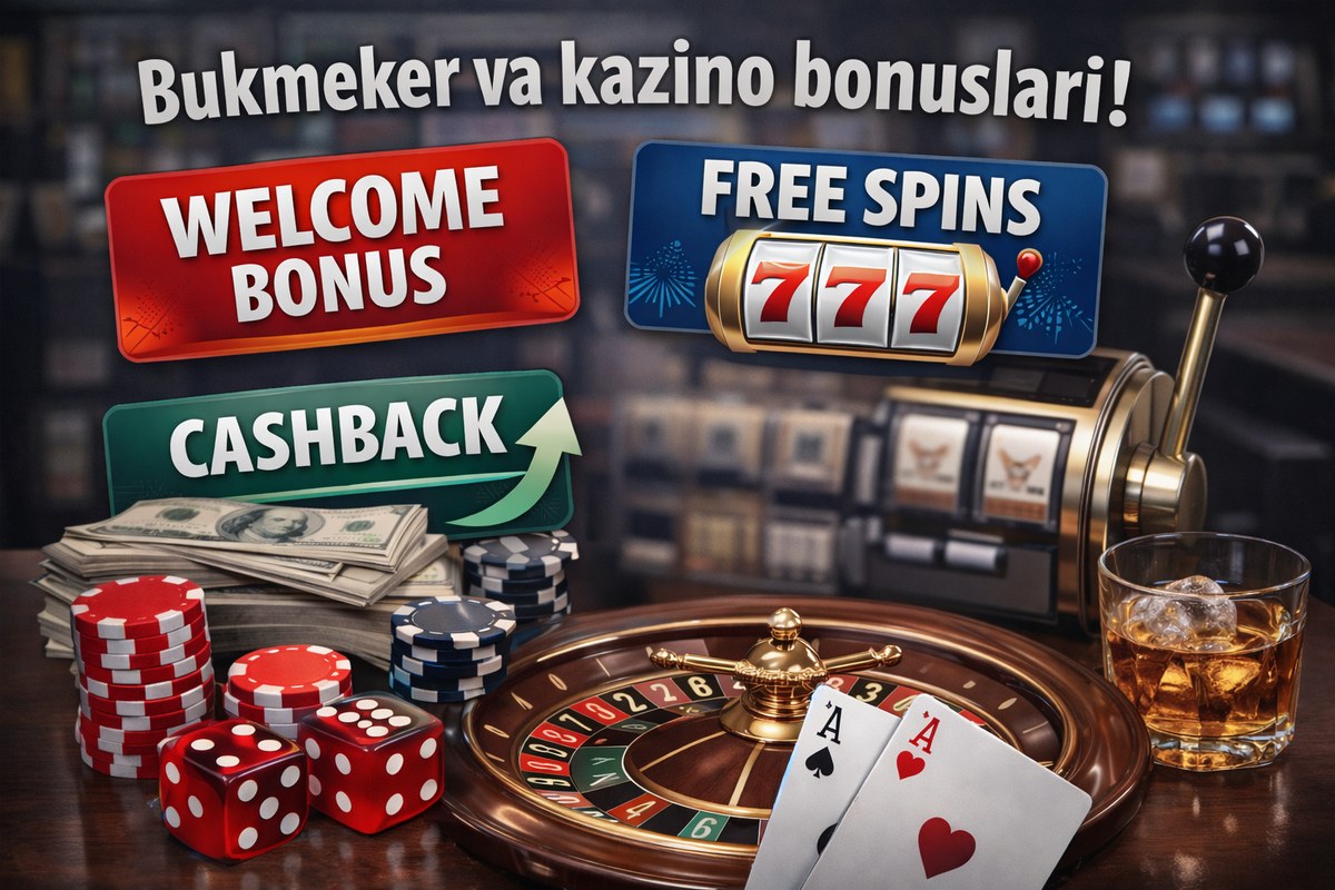 Bukmeker va kazino bonuslari — welcome bonus, free spin va cashback